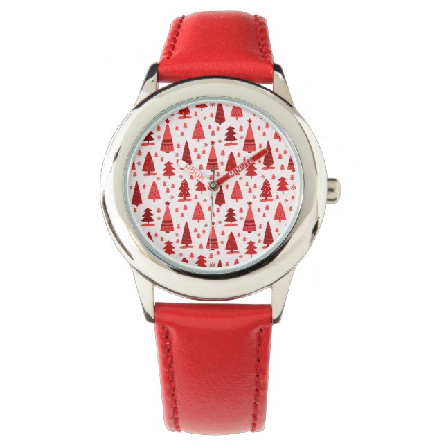 Cute Modern Minimalist Julgran Forest Red Armbandsur (Framsida)