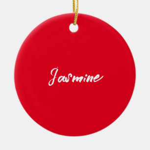 Cute Modern Minimalist Red White Calligraphy Namn Julgransprydnad Keramik