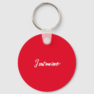 Cute Modern Minimalist Red White Calligraphy Namn Nyckelring