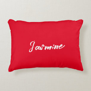 Cute Modern Minimalist Red White Calligraphy Namn Prydnadskudde