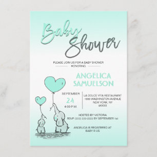 Cute Modern MINT Mamma Elephant & Baby Shower Inbjudningar
