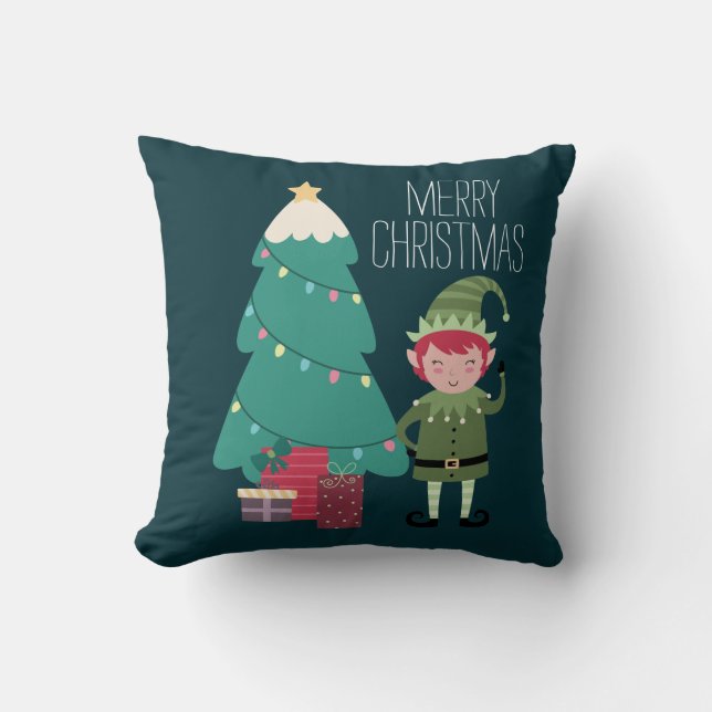 Cute Modern Modern Modern Jul Elf Träd Gift Kudde (Framsida)