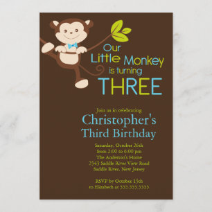 Cute Modern Monkey 3:e födelsedagsbjudanden Inbjudningar
