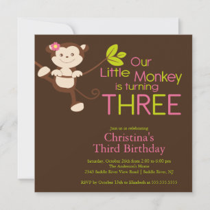Cute Modern Monkey 3:e födelsedagsbjudanden Inbjudningar