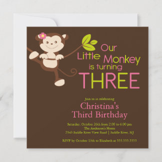 Cute Modern Monkey 3:e födelsedagsbjudanden Inbjudningar