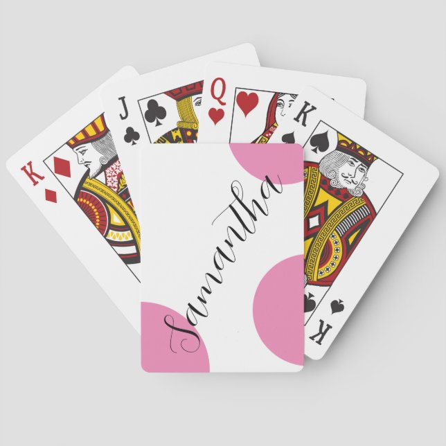 Cute Modern Namn Large Rosa Polka dots Casinokort (Baksidan)