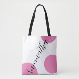 Cute Modern Namn Large Rosa Polka dots Tygkasse