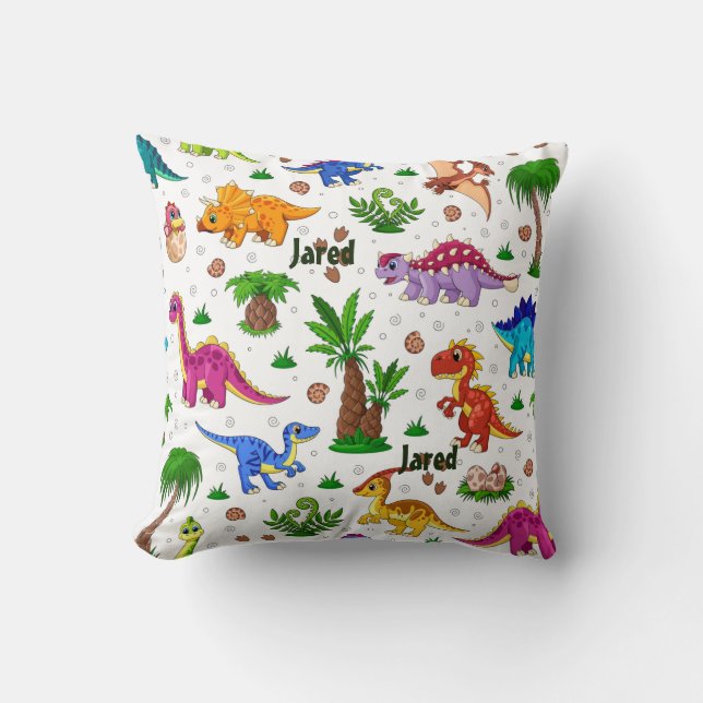 Cute Modern Namn Mönster Dinosaur Nursery Decor Kudde (Framsida)