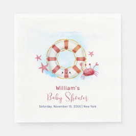 Cute Modern Nautical Crab Starfish Baby Shower Pappersservett