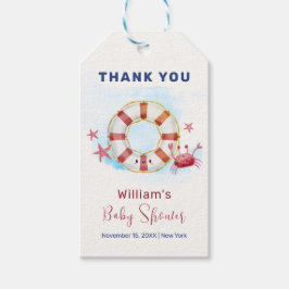 Cute Modern Nautical Crab Starfish Baby Shower Presentetikett