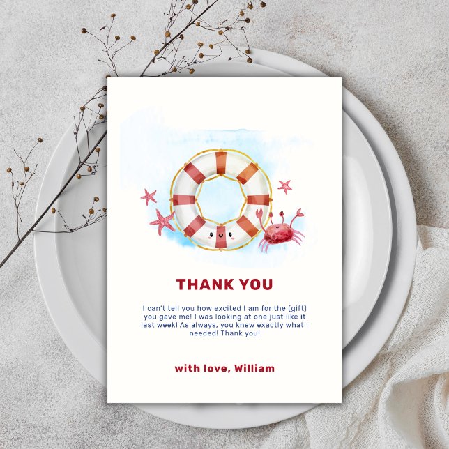 Cute Modern Nautical Crab Starfish Baby Shower Tack Kort (Cute Modern Nautical Crab Starfish Baby Shower Thank You Card)