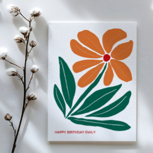 Cute Modern Orange Flower Grattis på födelsedagen Kort