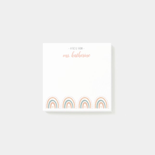 Cute Modern Pastel Boho Rainbow Teacher's Post-it Block (Framsida)