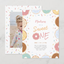 Cute Modern Pastel Donut Photo First Birthday