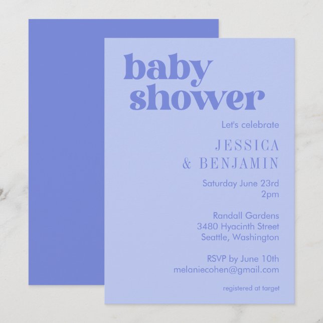 Cute Modern Periwinkle Lila Baby Shower Inbjudningar (Fram/baksida)