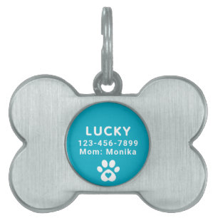 Cute Modern Personlig Hund Blue Aqua ID-bricka Husdjur