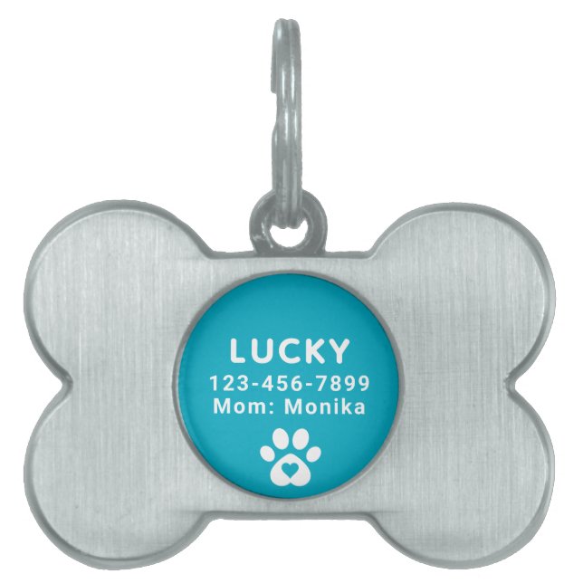 Cute Modern Personlig Hund Blue Aqua ID-bricka Husdjur (Framsidan)