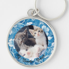 Cute Modern Personlig Pet Memorial Keychain Rund Silverfärgad Nyckelring