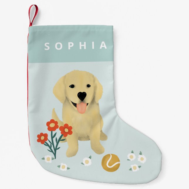 Cute Modern Pets Golden Retriever Hund Liten Julstrumpa (Framsidan)