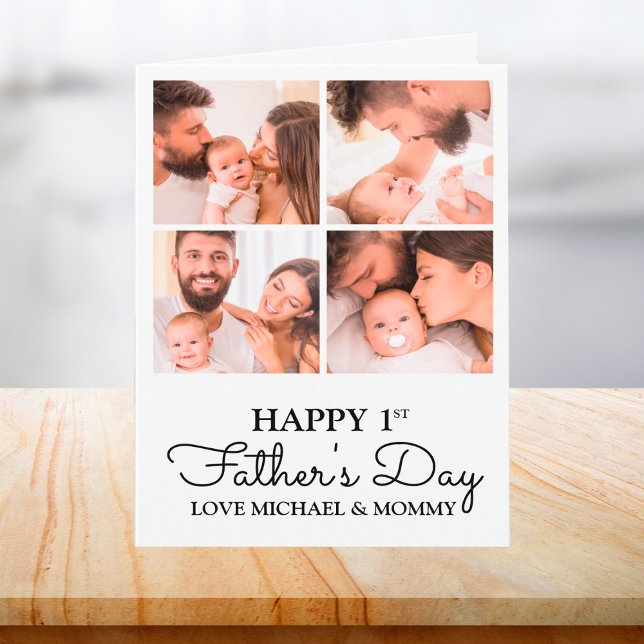 Cute Modern Photo Collage Lycklig första Fars dag Kort (Cute Modern Photo Collage Happy First Fathers Day Card)