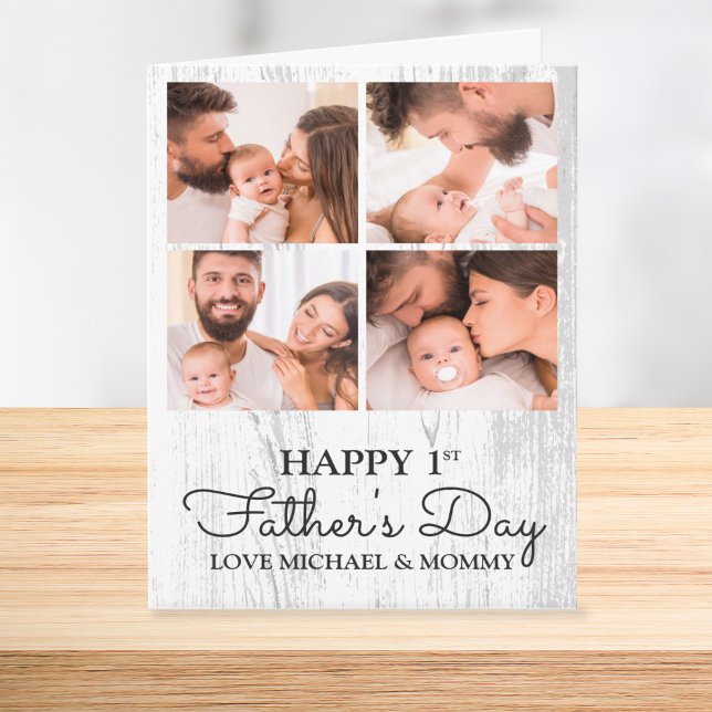 Cute Modern Photo Collage Lycklig första Fars dag Kort (Cute Modern Photo Collage Happy First Fathers Day Card)