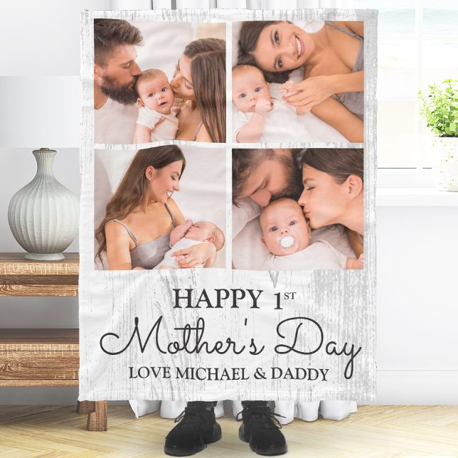 Cute Modern Photo Collage Lycklig första Mors dag Fleecefilt (Cute Modern Photo Collage Happy First Mothers Day Fleece Blanket)