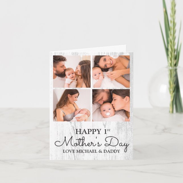 Cute Modern Photo Collage Lycklig första Mors dag Helgkort (Framsida)
