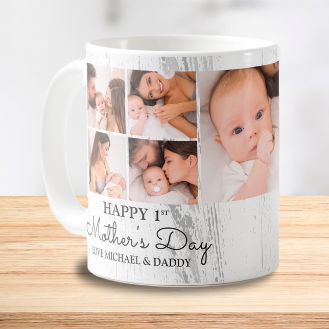 Cute Modern Photo Collage Lycklig första Mors dag Kaffemugg (Cute Modern Photo Collage Happy First Mothers Day Coffee Mug)