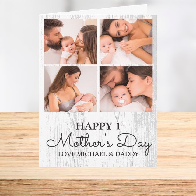 Cute Modern Photo Collage Lycklig första Mors dag Kort (Cute Modern Photo Collage Happy First Mothers Day Card)