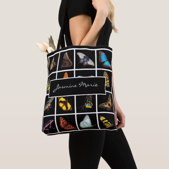 Cute Modern Photography Butterfly Add Namn Tote Ba Tygkasse (Närbild)