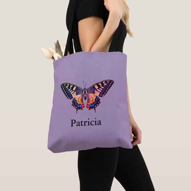 Cute Modern Photography Butterfly Add Namn Tote Ba Tygkasse (Närbild)
