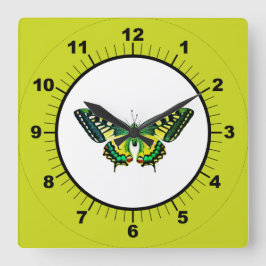 Cute Modern Photography Butterfly Grönt Fyrkantig Klocka