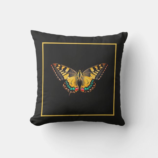 Cute Modern Photography Gult Butterfly Black Kudde (Framsida)