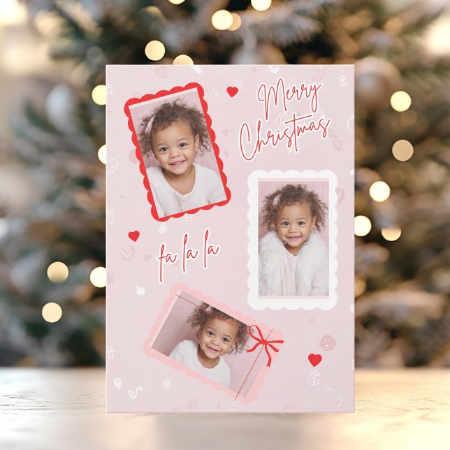 Cute Modern Pink Christmas Photo Card | Fa La La  Julkort (Skapare uppladdad)