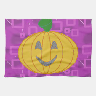 Cute Modern Pumpkin på Lila Geometric Kökshandduk