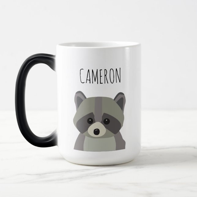Cute Modern raccoon illustration Personlig Magisk Mugg (Vänster)