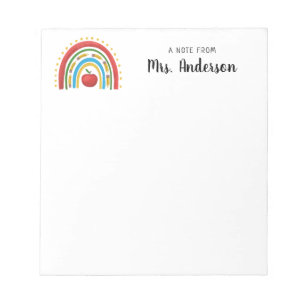 Cute Modern Rainbow Pencil Apple School Lärare Anteckningsblock