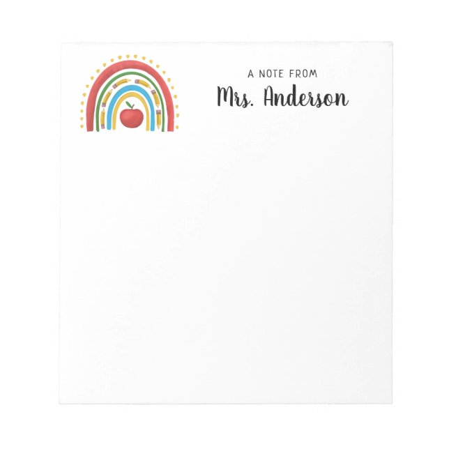 Cute Modern Rainbow Pencil Apple School Lärare Anteckningsblock (Framsida)