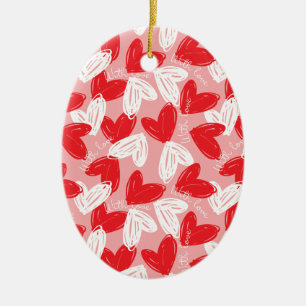 Cute Modern red and white hearts mönster Julgransprydnad Keramik