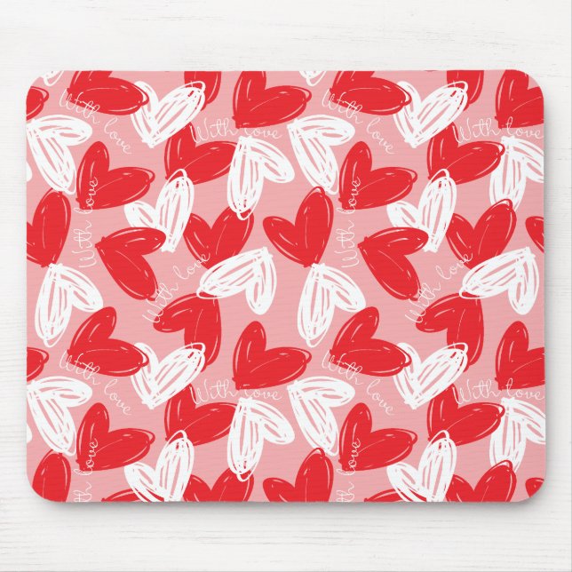 Cute Modern red and white hearts mönster Musmatta (Framsidan)