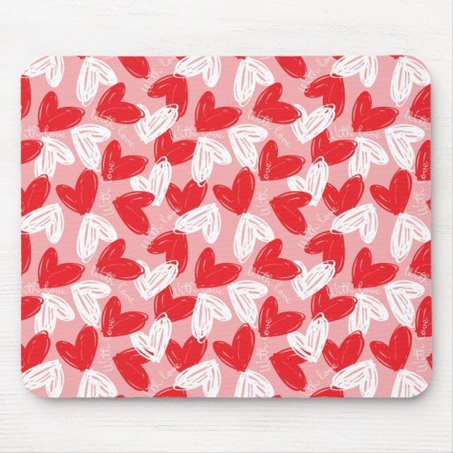Cute Modern red and white hearts mönster Musmatta (Framsidan)
