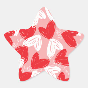 Cute Modern red and white hearts mönster Stjärnformat Klistermärke
