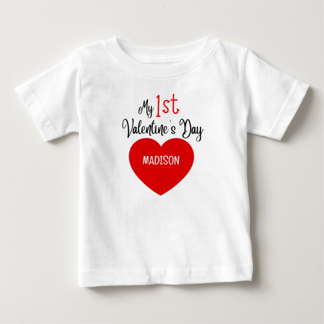 Cute Modern Red Heart Min första Alla hjärtans dag T Shirt (Framsida)