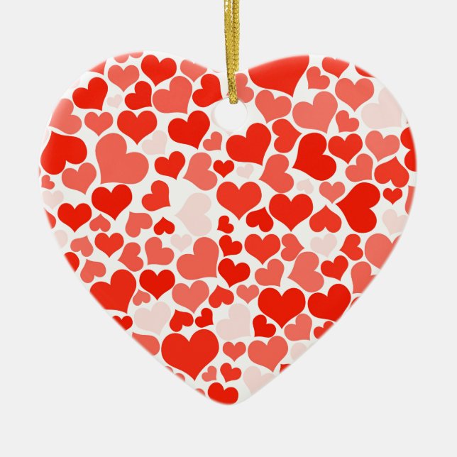 Cute Modern Red Heart Mönster Julgransprydnad Keramik (Framsidan)