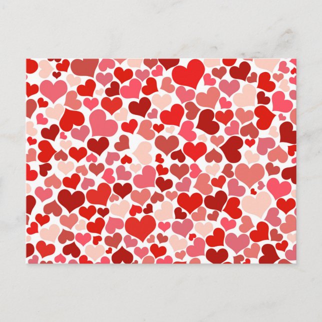 Cute Modern Red Heart Mönster Vykort (Framsida)