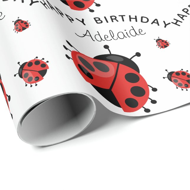 Cute Modern Red Ladybug Personlig Presentpapper (Rullad Hörn)
