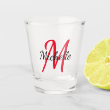 Cute Modern Red Monogrammed Namn + Initial