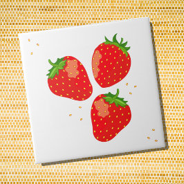 Cute Modern Red Strawbär Kakelplatta