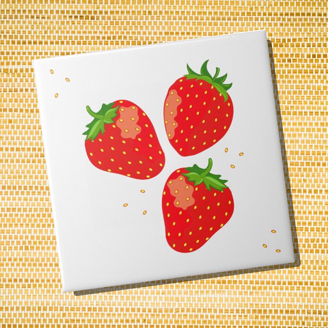 Cute Modern Red Strawbär Kakelplatta (Strawberries colorful ceramic wall tile)