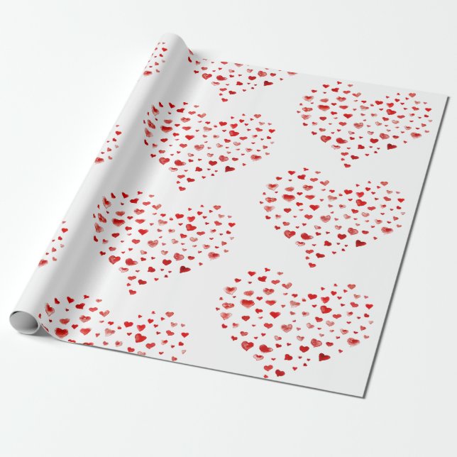 Cute Modern Red Watercolor Hearearts Presentpapper (Utrullad)